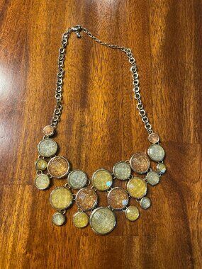 Statement Necklace Sparkle Discs Gold Copper Silver Bib Chain